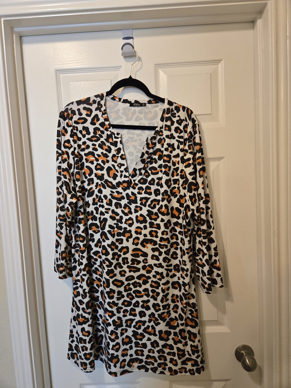 Lily White Leopard Print Mini Dress with Black and Orange Spots